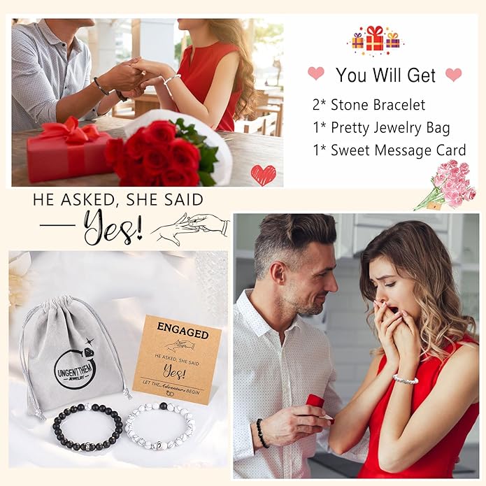 UNGENT THEM Matching Couple Ring Bracelets for Boyfriend Girlfriend Husband Wife Valentines Anniversary Birthday Engagement Gifts