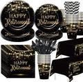 Retirement Decorations Party Supplies, Gold Black Happy Retirement Party Decorations Tableware For Men Women, Paper Plate, Napkin, Cup, Cutlery, Tablecloth, 24 Guests
