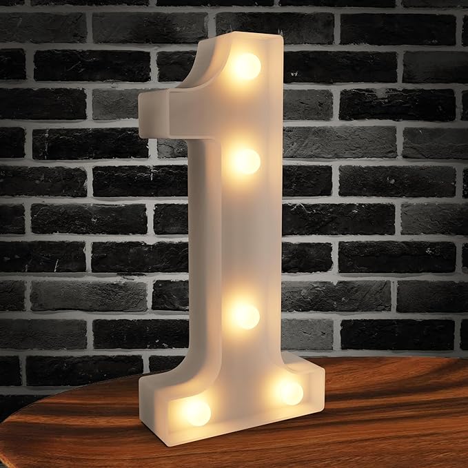 Marquee Numbers Light up Numbers, 0-9 Number Battery Powered LED Light, White Plastic Numbers Sign for 1st Birthday Decorations, Number Decor for Graduation Engagement Wedding Baby Shower (Number 1)