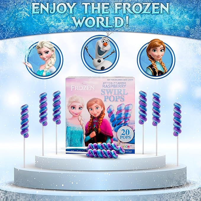 Frozen Lollipops Swirl 20pk- FrozenCandy For Frozen Party Favors & Elsa Birthday Party Decorations - Elsa And Anna Themed Princess Birthday Decorations - Disney Princess PartyFavors