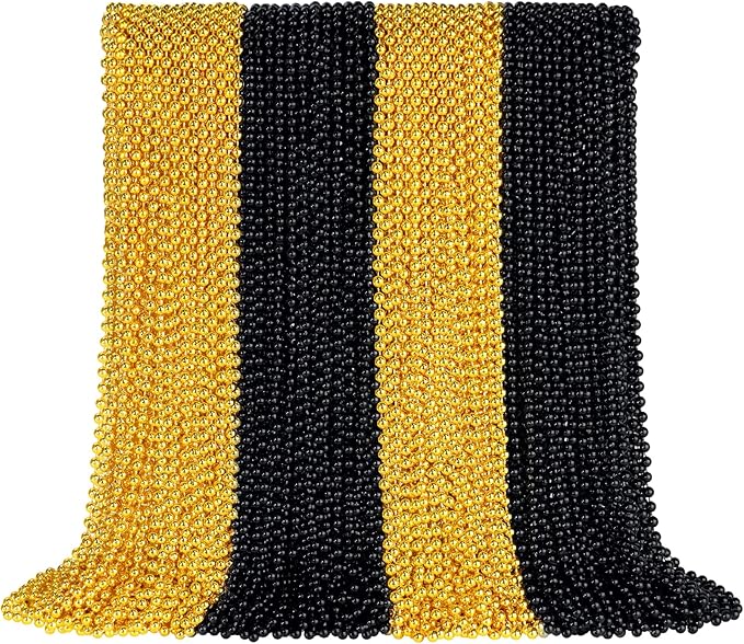 144 PCS Gold Black New Year Necklaces, New Year Eve Necklaces, 33'' Round Happy New Year Necklace Accessories, 2026 New Year Party Beads for New Year's Day, Halloween, Christmas, Carnival Party Favors