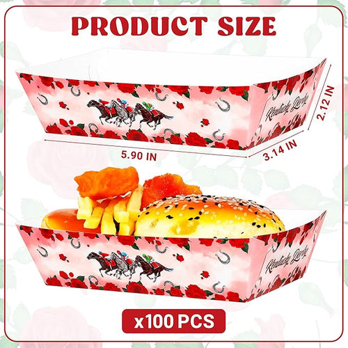 100 PCS Derby Paper Food Trays, Large Capacity Snack Trays Derby Decorations, Run for The Roses Disposable Plates, Kentucky Horse Themed Party Decorations for Table Decor Supplies
