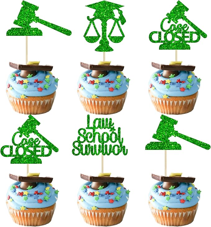 Gyufise 24Pcs Green 2026 Lawyer Graduation Cupcake Toppers Glitter Class Of 2026 Lawyer Grad Cake Toppers Cap Diploma Cupcake Picks 2026 Graduation Theme Party Cake Decorations Supplies