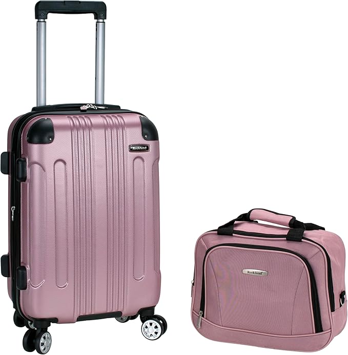 Rockland London Hardside 2 Piece Spinner Wheel Luggage Set, Carry-On 20" and Tote 14", Pink