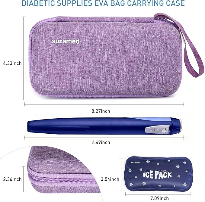 suzamed Insulin Cooler Travel Case,EVA Insulation Travel Medicine Kit with 2 Ice Packs for Diabetes Care,Insulin Pen and Other Diabetic Supplies (Purple)
