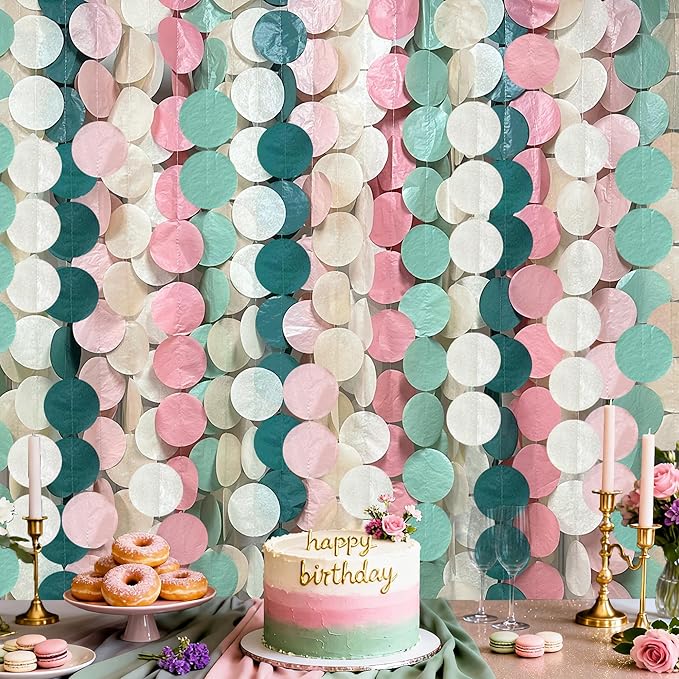 205 Ft Sage Green Dusty Rose Pink Khaki Beige Circle Dot Backdrop Garland Tissue Paper Polka Dots Hanging Streamer for Girl Wild Jungle Safari Woodland Baby Shower Birthday Party Decorations Supplies