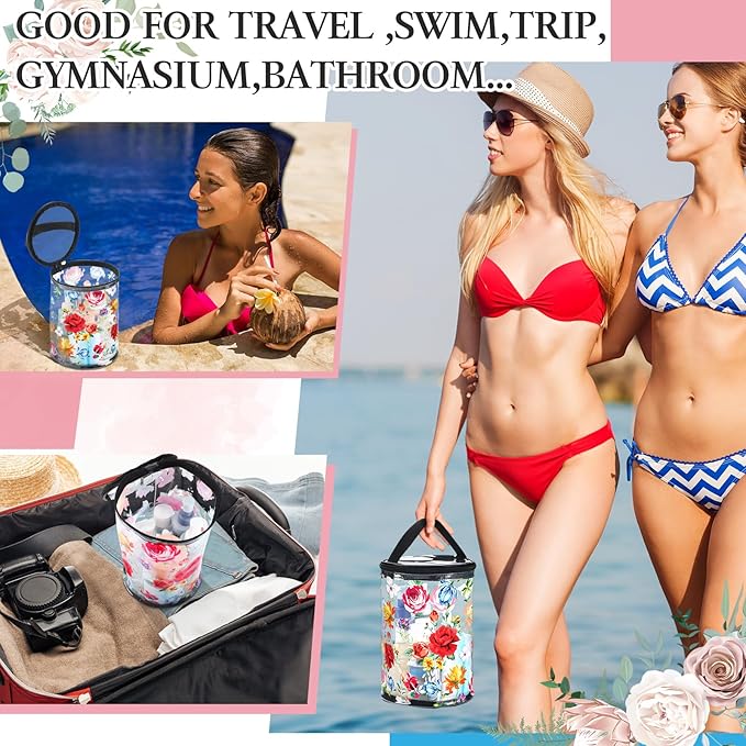 Sanwuta Beach Gifts Heavy Duty Clear Lotion Toiletry Bags for Travel Sunscreen Makeup Cosmetic Pouch Cylinder Bag Waterproof Portable Trip Bag with Handle Zipper(Flowers)