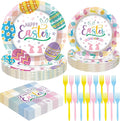 120 PCS Easter Party Decorations, 30 Set 9" Dinner Plates 7" Dessert Plates Paper Napkins Forks Set, Disposable Paper Plates Happy Easter Plates Bunny Egg Party Dinnerware Tableware Party Supplies