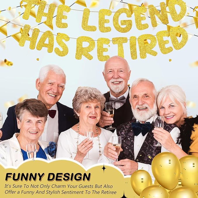 Fulmoon Pre Strung the Legend Has Retired Glitter Banner 9.8 ft Retirement Banner Retirement Party Decorations Garland Bunting for Men Women Gifts, No DIY(Gold)