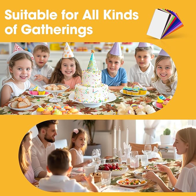 Fall Maple Plastic Table Cloth - 4 Pack 54" × 108" Rectangle Disposable Tablecloths for 6FT Tables, Table Cover for Party, Holiday & Gathering Use