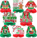 JULMELON 8PCS Ugly Sweater Party Decorations Honeycomb Centerpieces, Ugly Sweater Christmas Party Centerpieces for Tables Ugly Sweater Table Decor 3D Table Toppers for Christmas Winter Party Supplies