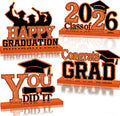 4Pcs Graduation Decorations Class of 2026 Wood Table Centerpieces Congrats Grad Wooden Sign Graduation Table Toppers Congratulate Tiered Tray Decor for 2026 Graduation Party (Orange-Black)