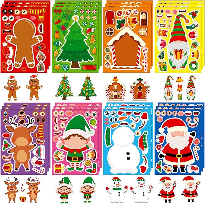 Christmas Stickers, Toddlers Stocking Stuffers for Kids, DIY Christmas Crafts for Kids Party Favors Supplies, Party Activity Games Classroom Decorations Gifts