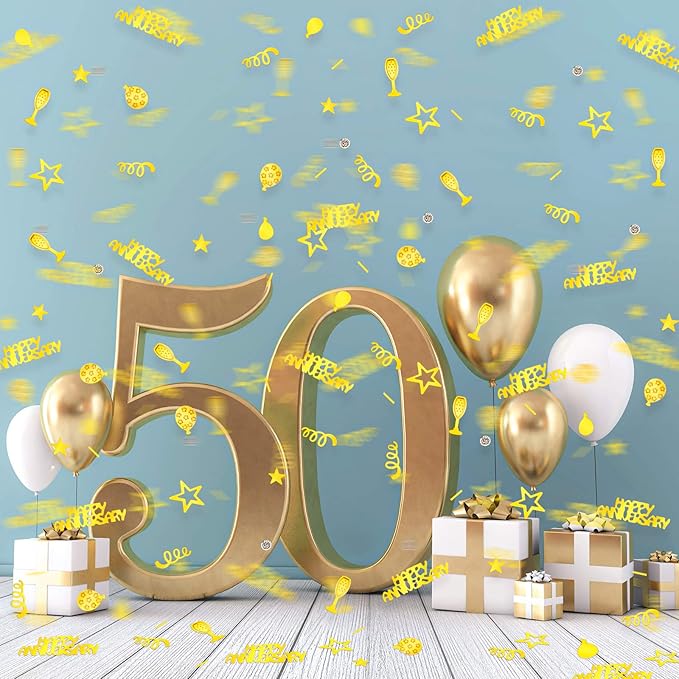 Skylety 3000 Pieces Happy Anniversary Confetti Party Decoration Scatter Confetti Metallic Foil Table Decorations for Anniversary Party DIY Arts Crafting Supplies(Gold)