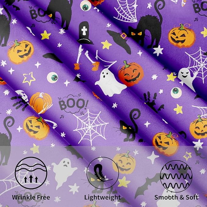 Halloween Tablecloth Round 60 Inch Purple Outdoor Table Cloth Black Orange Pumpkin Table Cover for Kitchen Dinner Room Holiday Party Outdoor Home Halloween Decor