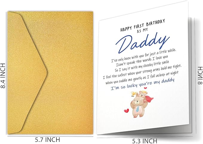 PIUST Birthday Card for Daddy, Happy First Birthday As My Daddy Card, Bear Themed 1st daddy Birthday Card, Sentimental New Dad birthday card from Baby (57)