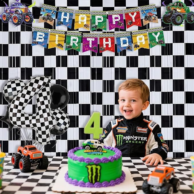 Race Car Foil Curtains 3.28x6.56ft - Vibrant Checkered Decor for Race Car Birthday Party Decorations & One Happy Dude Birthday Celebrations! - 2 Packs