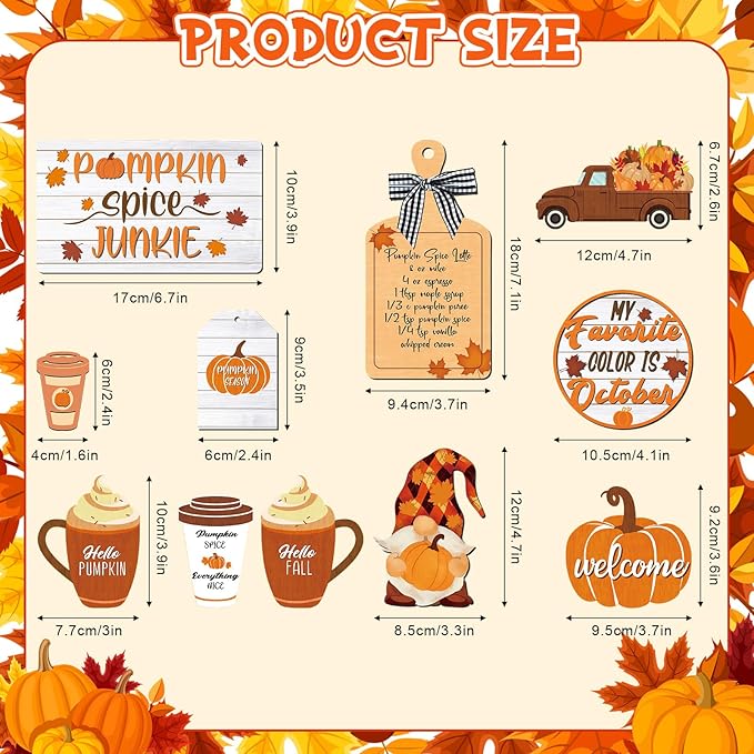 15 Pcs Thanksgiving Tiered Tray Decor Set Fall Thanksgiving Pumpkin Table Decor Drinking Coffee Rustic Farmhouse Pumpkin Truck Spice Blocks Autumn Wooden Sign Home Decorations