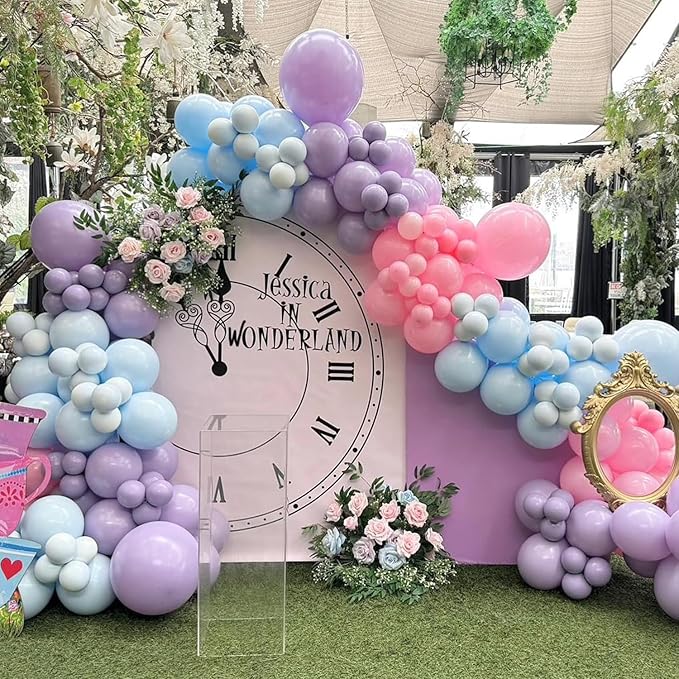 159Pcs Wonderland Balloon Arch Garland Kit Wonderland 1st Birthday Party Decorations Pastel Pink Blue Purple Metallic Gold Balloons for Onederland Baby Shower Garden Tea Party Spring Supplies