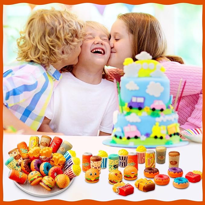Leyndo 50 Pcs Mini Food Toys Bulk Kids Cute Slow Rising Food Party Favors Kawaii Hamburger Donut Soft Squeeze Sensory Fidget Stress Relief Gifts for Girls Boys Class Prize Goodie Bag Fillers