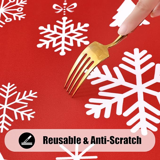 Smiry 2 Pack Rectangle Christmas Table Cloth, Waterproof Elastic Fitted Tablecloths, Washable Polyester Rectangular Patio Table Cover for Dinner (Christmas Snowflakes, 30"x96")