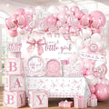 cocomigo 238 Pcs Pink Bow Baby Shower Decorations, All-in-One Party Pack for 20 Guests, Includes Tableware, Backdrop, Banner, Balloons and More for Bow Themed Baby Shower Decorations