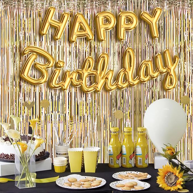 12 Pack Champagne Gold Foil Curtain Backdrop 3.2ft x 6.6ft Metallic Tinsel Fringe Backdrop Curtains Streamer Photo Booth for Birthday Engagement Bachelorette Christmas Holiday Party Décor