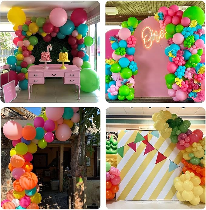 Summer Tropical Balloon Arch Garland Kit, Rainbow Colorful Pink Green Blue Yellow Orange Balloon Garland Kit with Hawaii Balloons for Hawaiian Luau Aloha Birthday Baby Shower Pool Party Decorations