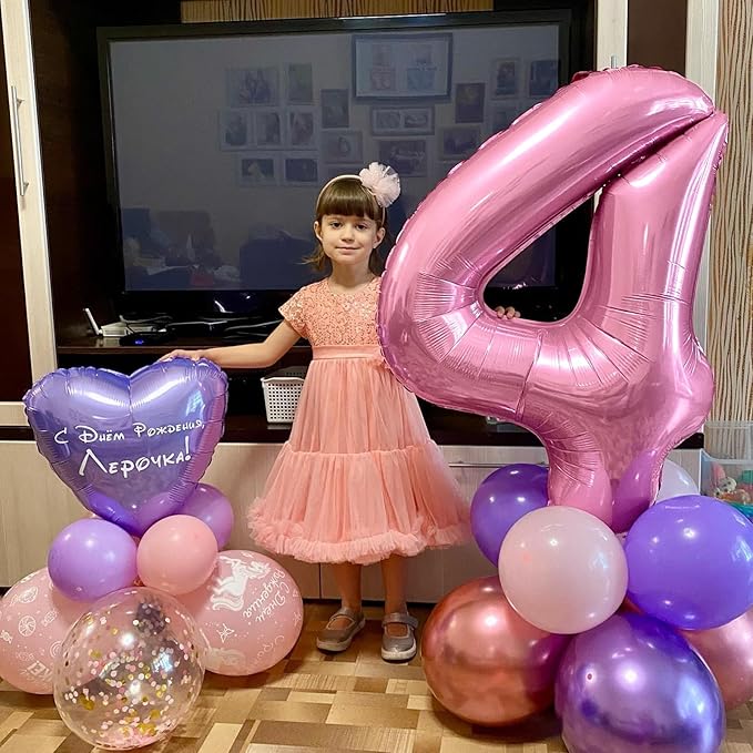 Pink 4 Balloon Number 40 Inch, Big Large Foil Number Balloons 0-9, Giant Light Pink Digital 4 Balloons, Baby Pink Number 4 Balloons Helium for Girls 4 Year Old Birthday Party Decorations Anniversary