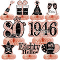 9Pcs 80th Birthday Decorations Honeycomb Centerpieces for Women, Rose Gold Happy 80th Birthday Centerpieces Tables Toppers Party Decorations Supplies, Vintage 1946 Aged Table Sign Decor