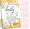 Geetery 51 Pcs Don't Say Baby Game Sign Cool Baby Shower Game 50 Pacifier Necklace Wooden Don't Say Sign Plastic Pacifier Party Favor for Gender Reveal(Bee,Pink)