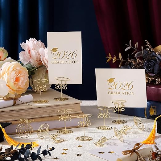Rtteri 30 Pcs 2026 Grad Cap Graduation Picture Display 2 Inch Gold Photo Holders for Centerpieces Graduation Table Number Holders Card Stands for Class of 2026 Grad Party Supplies