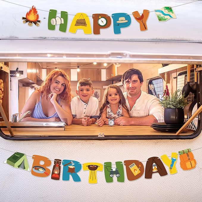 Camping Party Decorations Happy Birthday Banner Camping Party Banner Garland for Birthday Party Decorations Camping Party Supplies