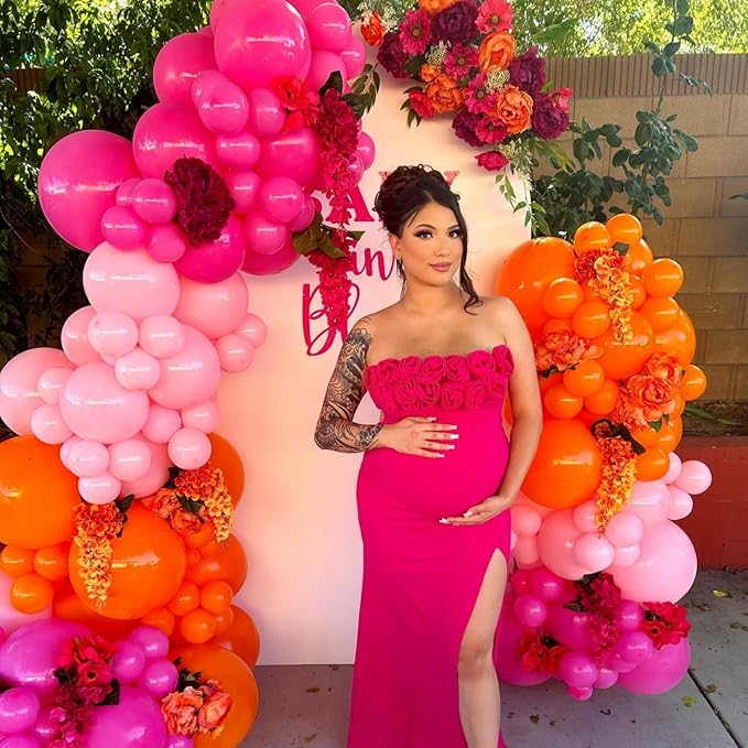 Pink and Orange Balloon Arch Kit, Hot Pink Orange Peach Garland Balloon, Fuchsia Magenta Latex Balloons for Baby Shower Birthday Wedding Tropical Hawaiian Beach Flamingo Sunset Party Decorations