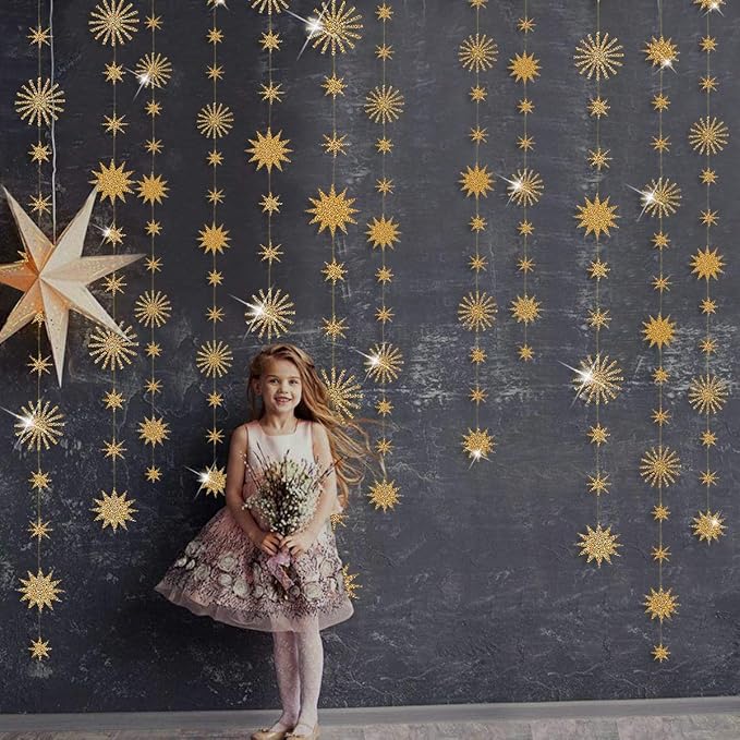 pinkblume Gold Star Party Decorations Kit Sparking Twinkle Star Garland Glitter Paper Streamer Banner for Birthday Wedding Bridal Baby Shower Nursery Kids Room Holiday Showcase Decorations Supplies