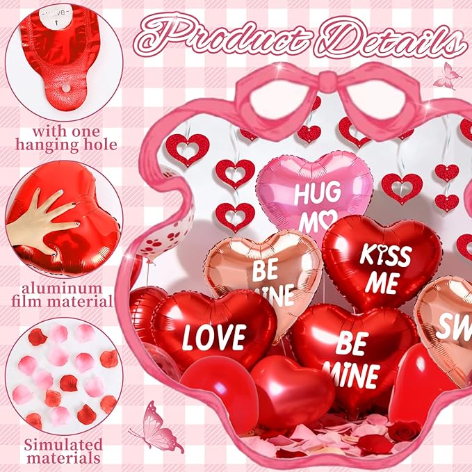 Valentines Day Decorations, 12pcs Valentines Day Balloons, Red Heart Balloons and Love Foil Balloons, Fake Rose Petals Wedding Backdrop Party Supplies