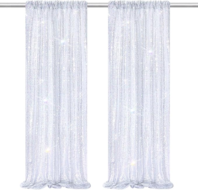 B-COOL Sequin Backdrop Curtain: 2 Panels 2ftx8ft Laser Silver Curtain Backdrop Fabric for Party Birthday Ceremony Satge Backgroumd Decorations