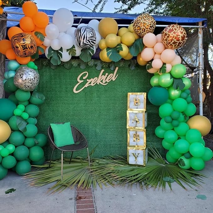 Green and Gold Balloon Arch Garland Kit, Metallic Gold and Latex Dark Green Balloons Different Sizes 18/12/10/5 inch for Wedding Birthday Graduation Anniversary Jungle Safari Themed Party Decorations