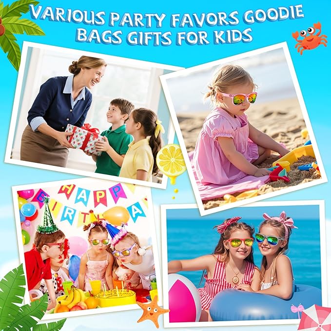 Kids Sunglasses Party Favors Bulk - 32Packs Goodie Bags Stuffers for Kids 3-8, Boys Girls Neon Sunglass with UV400 Protection for Kid Birthday Party, Pool Party Supplies, End of Year Student Gifts