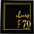 Cheers to Years Cocktail Napkins - 50 PK - 3-Ply Birthday Napkins 5x5 Inches Disposable Party Napkins Beverage Paper Napkins or Birthday Decorations Wedding Anniversary Black and Gold (70 Years)