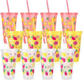 12 Pcs Lemon Cups with Lids and Straws, 24 OZ Reusable Drinking Cups Bulk for Summer Fruit Party Birthday Baby Shower Supplies