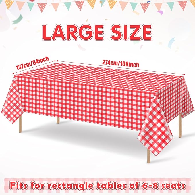 3pcs 54X108inch Red Checkered Tablecloth,Red Gingham Tablecloths Buffalo Plaid Disposable Plastic Table Covers for Birthday Baby Shower Bridal Wedding Party Birthday Decorations