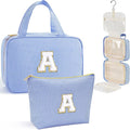 YOOLIFE Birthday Gifts for Women Teenage Girls, Initial Hanging Toiletry Bag for Women Teen Girl, Travel Toiletry Bag Gifts for Mom Daughter Sister Friends, Letter A, Blue