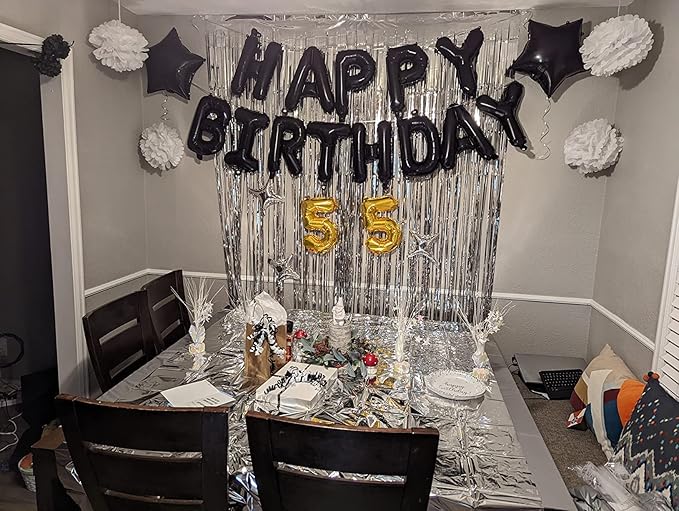 23pcs Birthday Balloons Banner, 3D Black Premium Mylar Foil Letter Happy Birthday Banner with 5pcs Star Balloons Kits for Kids, Girls, Boys, Men, Adults Party Decorations Supplies