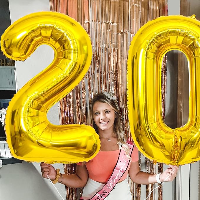 Gold Number Balloons Birthday Balloons - Giant Gold Number 20 Balloon 40 inch, Numbers Balloon 10th Birthday Decorations, Gold Party Supplies for Women Men