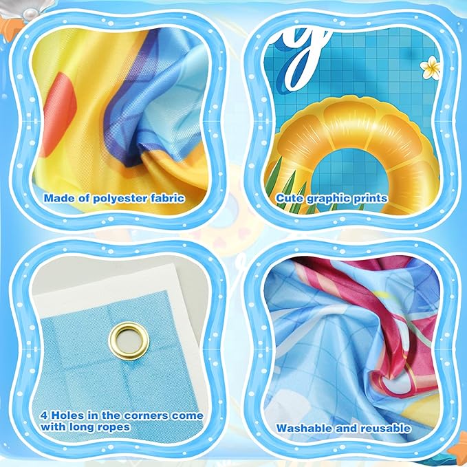 Summer Banner Pool Party Decorations, Pool Party Decorations Banner Backdrop Summer Party Decorations, Hanging Beach Themed Summer Party Decorations with Rope (72 * 44 Inches)