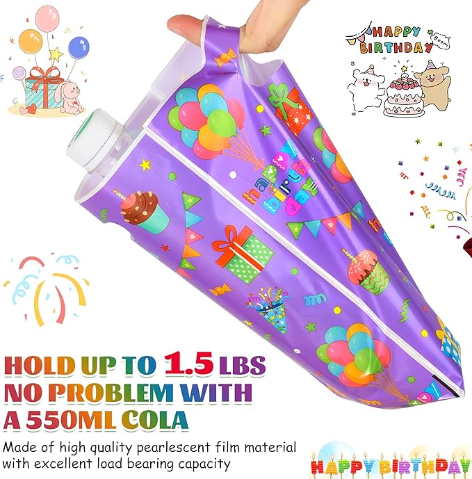 ZYLOP 100pcs Birthday Party Favor Bags - Plastic Happy Birthday Goodie Loot Gift Bags for Kids Girls & Boys Birthdays Party Supplies, Packaging Candy Treat Toys and Party Favors (6.5 x 9.8 Inches)