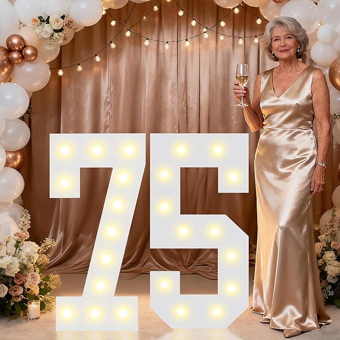 Pooqla 2.4FT Light Up Numbers for 75th Birthday Decorations for Women Men, Marquee Numbers 2.4 Feet Tall Party Decor for Her Him, Mosaic Big Sign for 75th Birthday Party Backdrop, Large Number 75