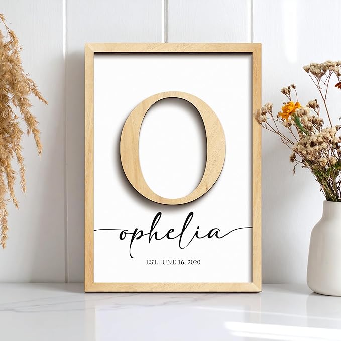 Personalized Family Name Sign, Custom Monogram Wooden Last Name Frame, Wedding Gifts for Couples, Birthday Gifts Mothers Day, Fathers Day, Family Home Sign Wall Decor for Living Room Bedroom