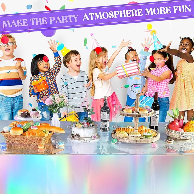 GREATRIL Iridescent Party Table Cloths Disposable Tablecloth for Mermaid/Under Sea/Frozen/Demon Theme Birthdays Party Decorations Rectangle Tablecover 54'' x 108'' - 2 Packs